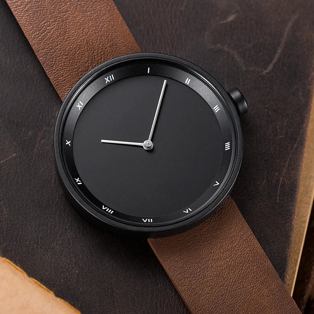 Black Roman Numeral Alloy Leather Watch