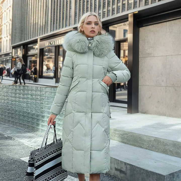 Gray Quilted Parka lifestyle worn outdoors