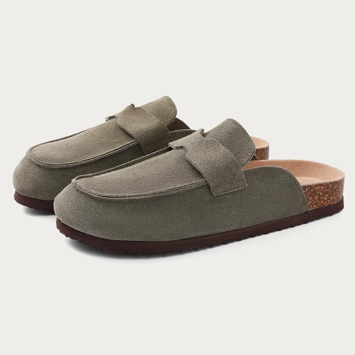 Suede Cork Clog Slippers worn lifestyle