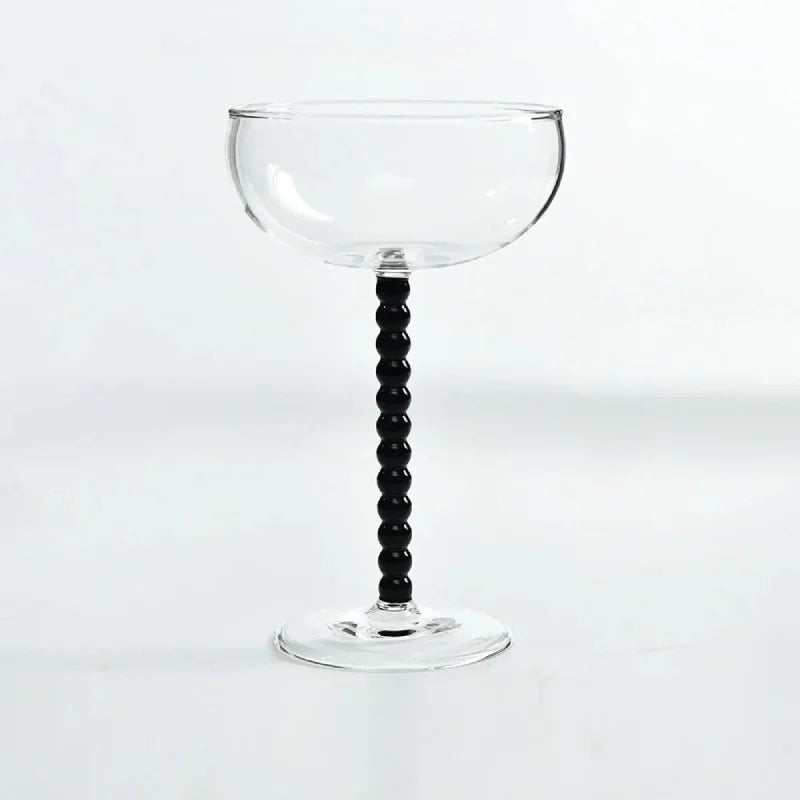 Black Gilded Era Beaded Coupe Glass front view