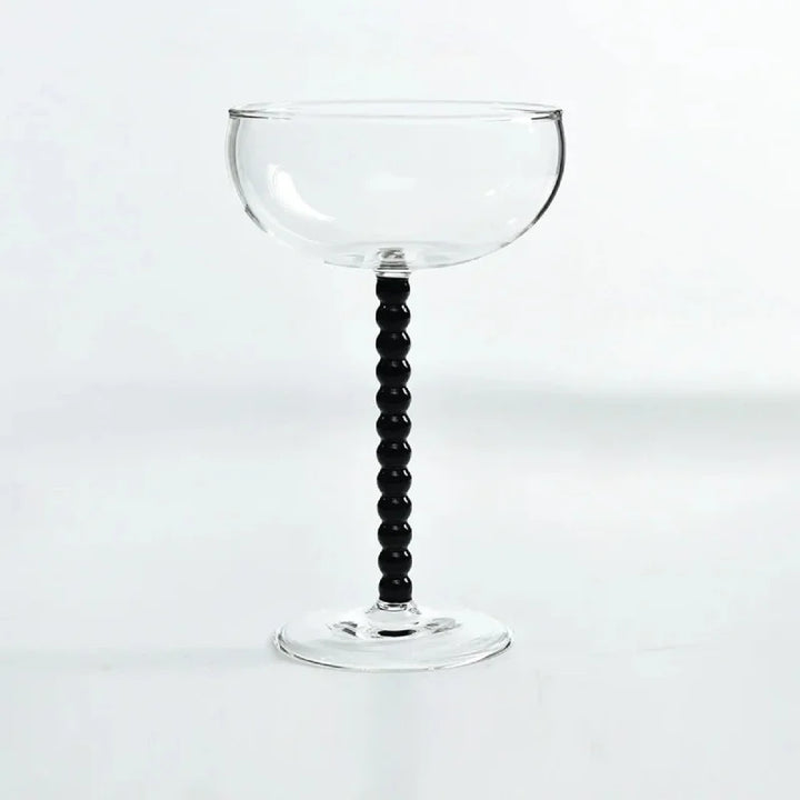 Black Gilded Era Beaded Coupe Glass front view