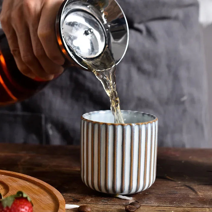 Olive Ribbed Glazed Porcelain Mugs – Lifestyle View