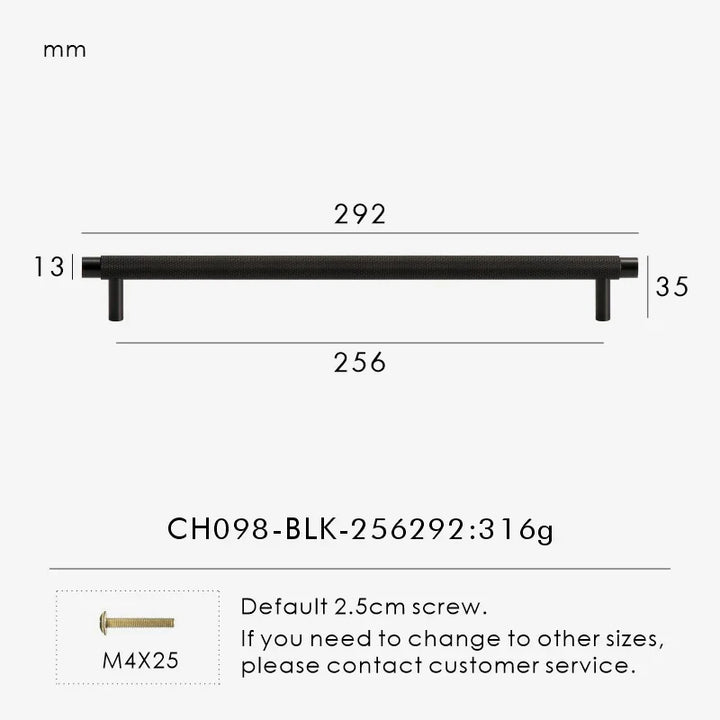 Textured Brass T-Bar Pull size comparison