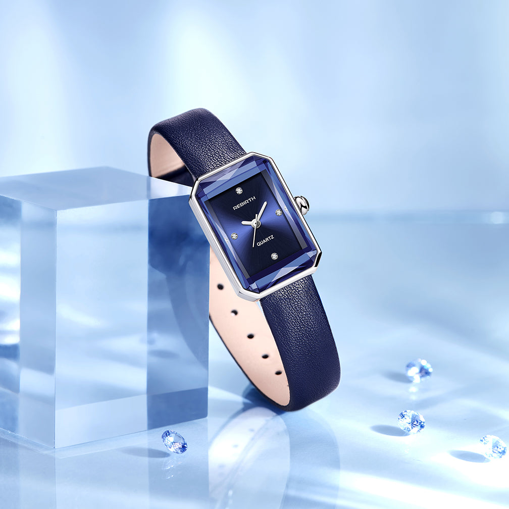 Frost Blue Polished Alloy Rectangular Watch