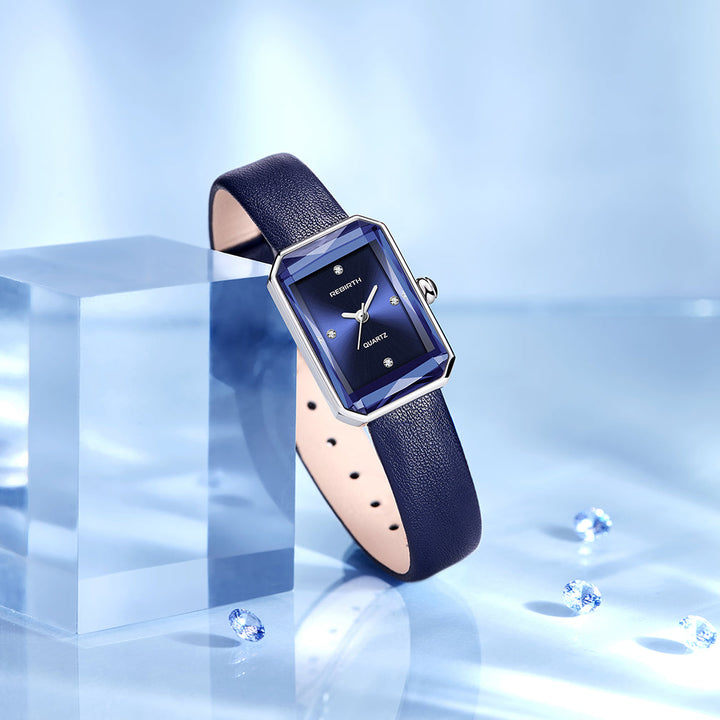 Frost Blue Polished Alloy Rectangular Watch