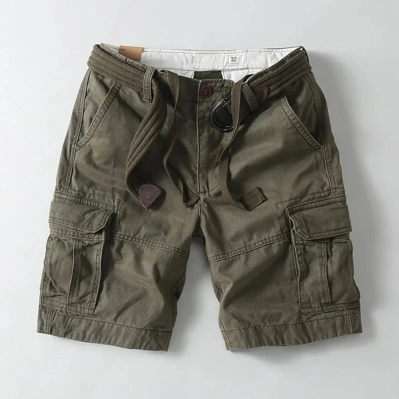 Army Green Cotton Cargo Shorts front view