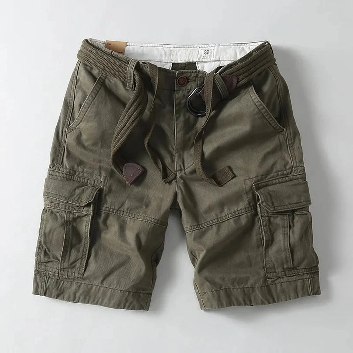 Army Green Cotton Cargo Shorts front view