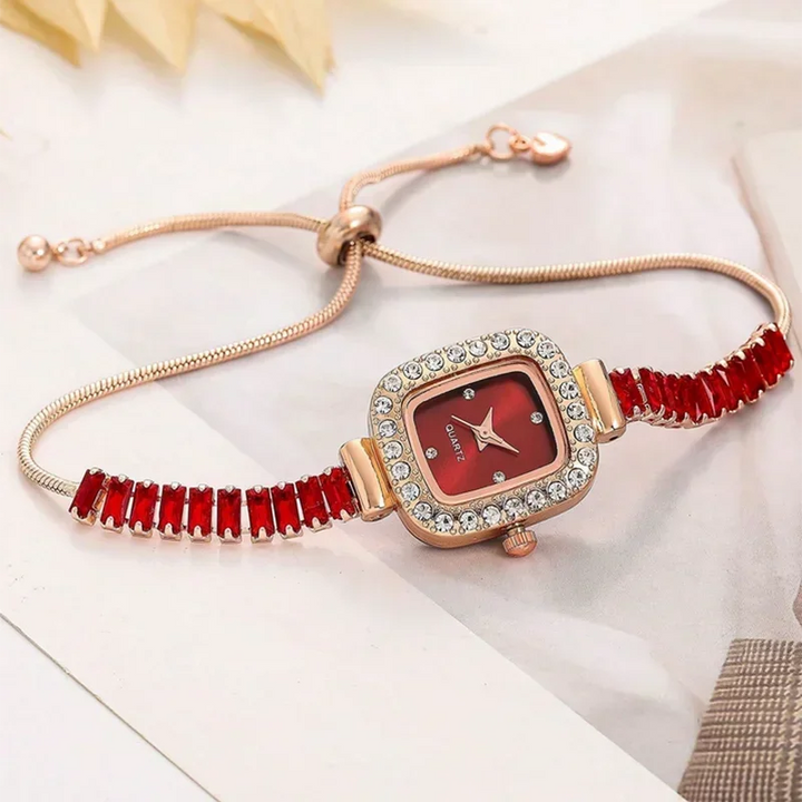 Zircon-Studded Bangle Quartz Watch