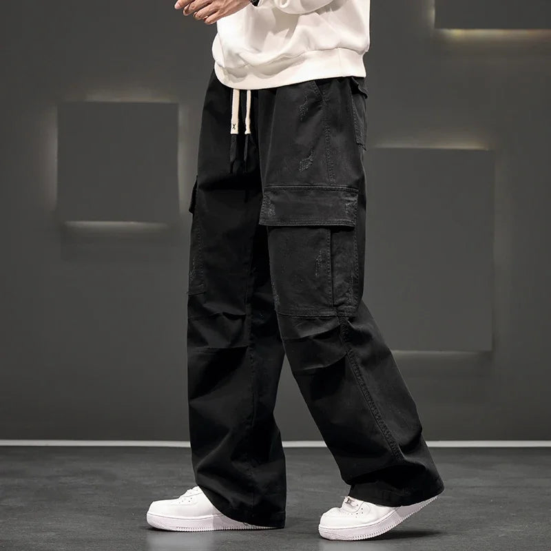 Black Relaxed Fit Cotton Cargo Pants