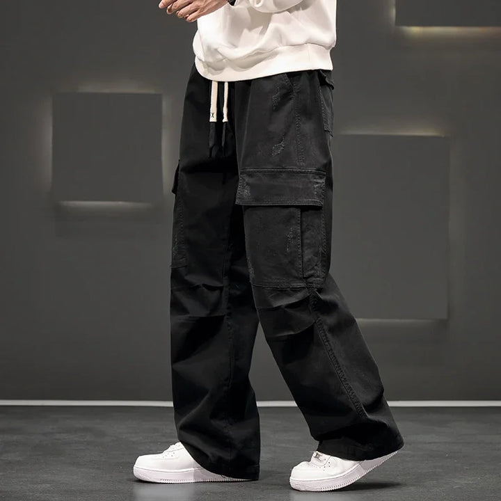 Black Relaxed Fit Cotton Cargo Pants