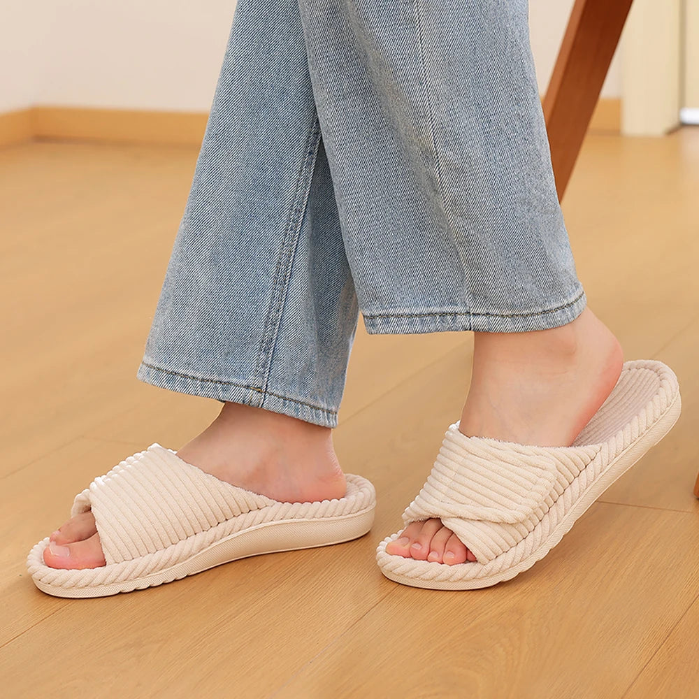 Ribbed Plush Slide Slippers fabric texture detail