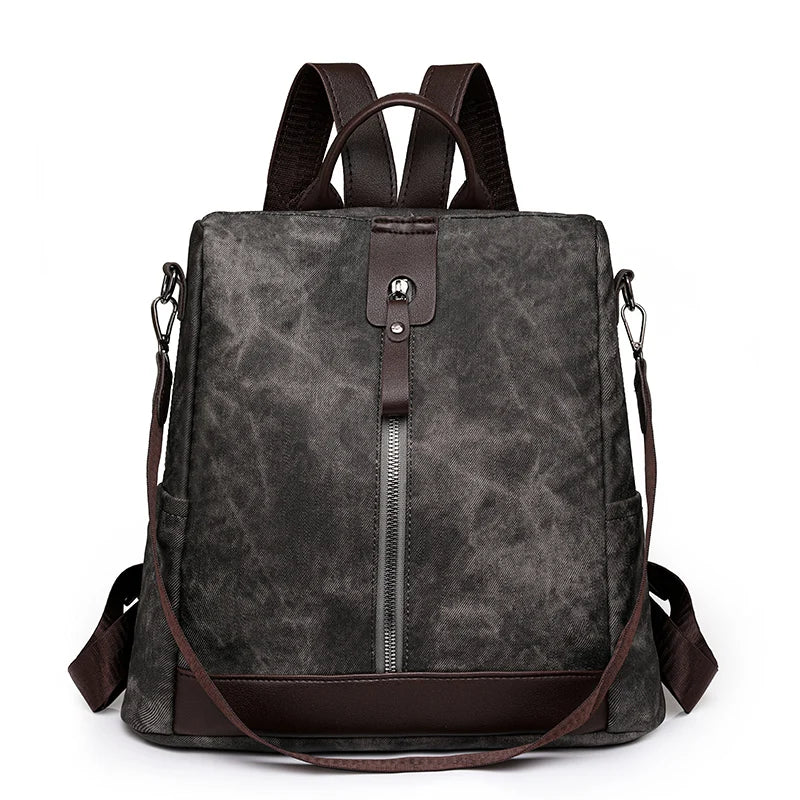 Waxed Canvas Backpack leather trim detail