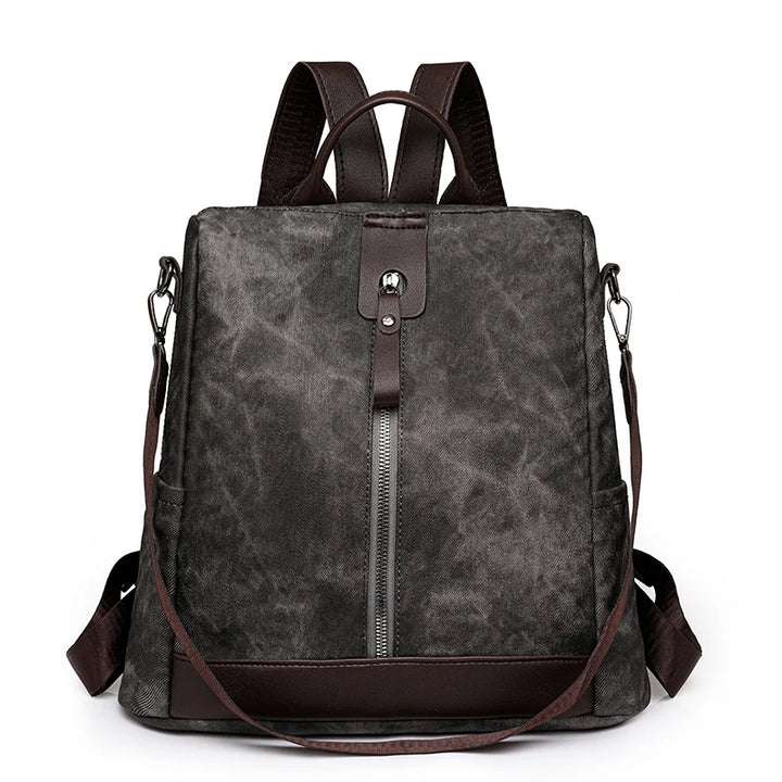 Waxed Canvas Backpack leather trim detail