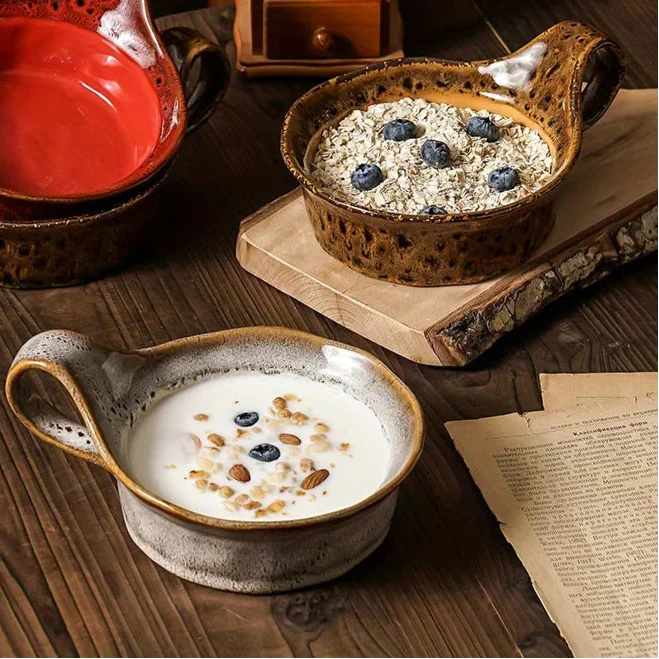 Handcrafted Stoneware Breakfast Bowl White and Brown variants