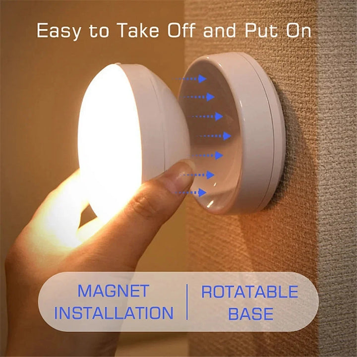 USB Motion Sensor Rechargeable LED Night Light, Round, Energy-Saving, for Bedroom, Bathroom