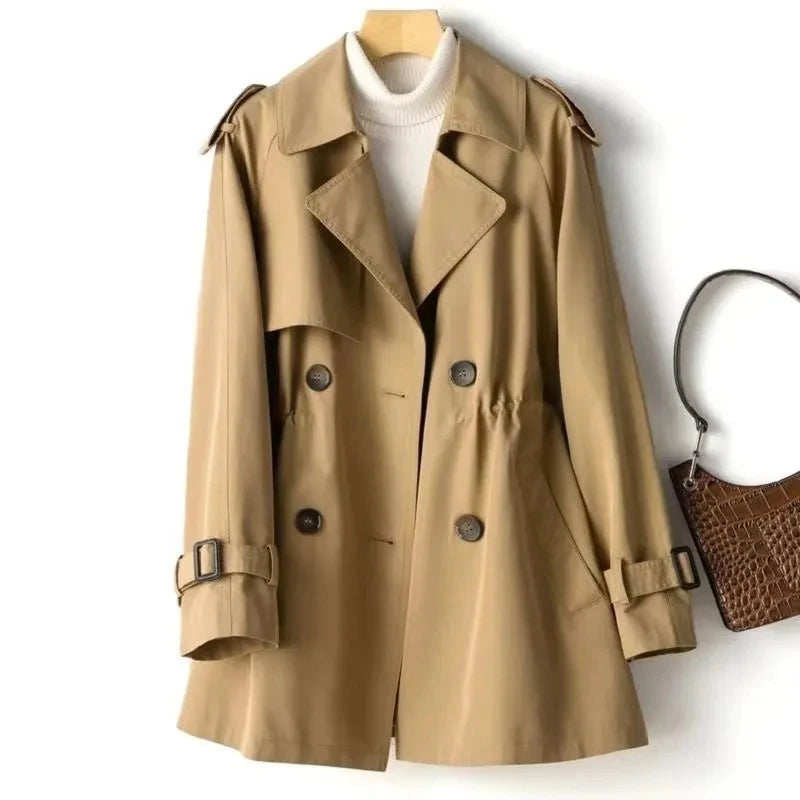 Double-Breasted Windbreaker with Slim Fit and British-Style Collar for Women