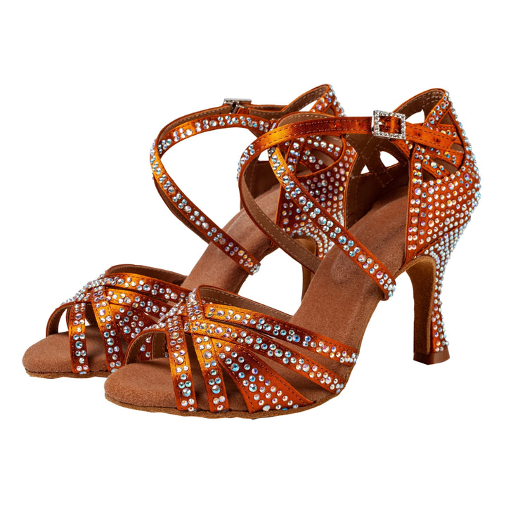 Latin ballroom dance sandals with open-toe design and 7.5cm heel for women