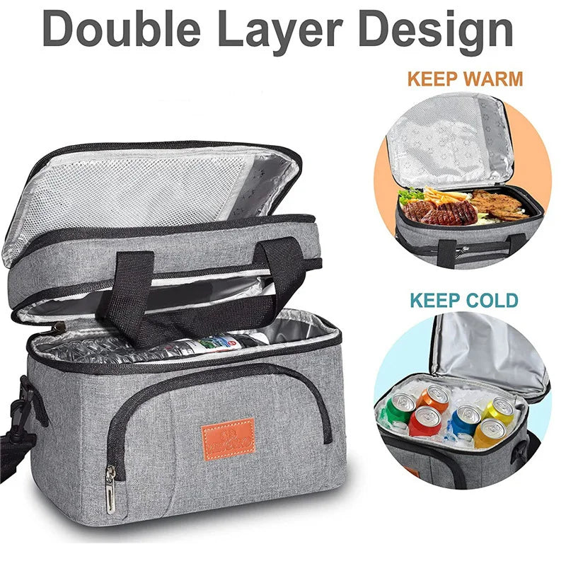 Two-Tier Insulated Cooler Tote double-layer hot and cold compartments