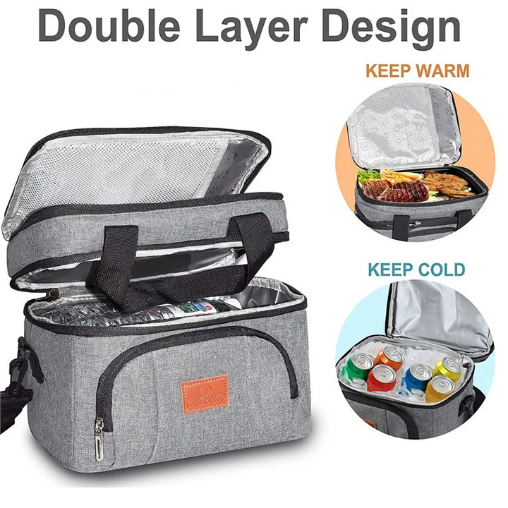 Two-Tier Insulated Cooler Tote double-layer hot and cold compartments