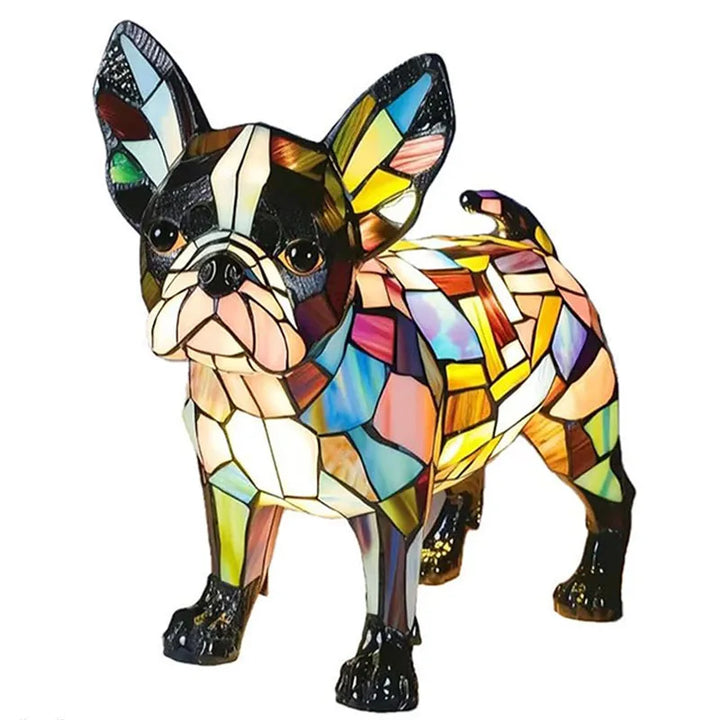 Charming Stained Glass Dog Table Lamp: Artistic Colorful Pet Design Lighting