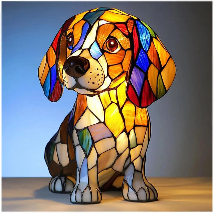 Charming Stained Glass Dog Table Lamp: Artistic Colorful Pet Design Lighting