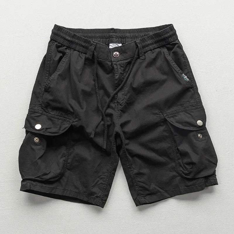 Black Relaxed Fit Cotton Cargo Shorts