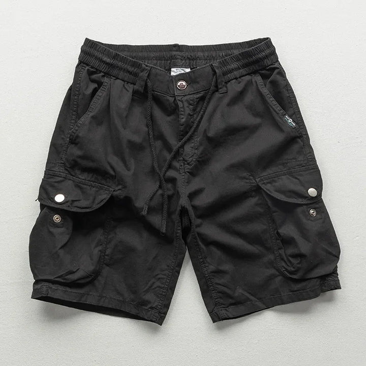 Black Relaxed Fit Cotton Cargo Shorts