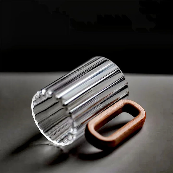 Ribbed Wood-Handle Borosilicate Mug side view