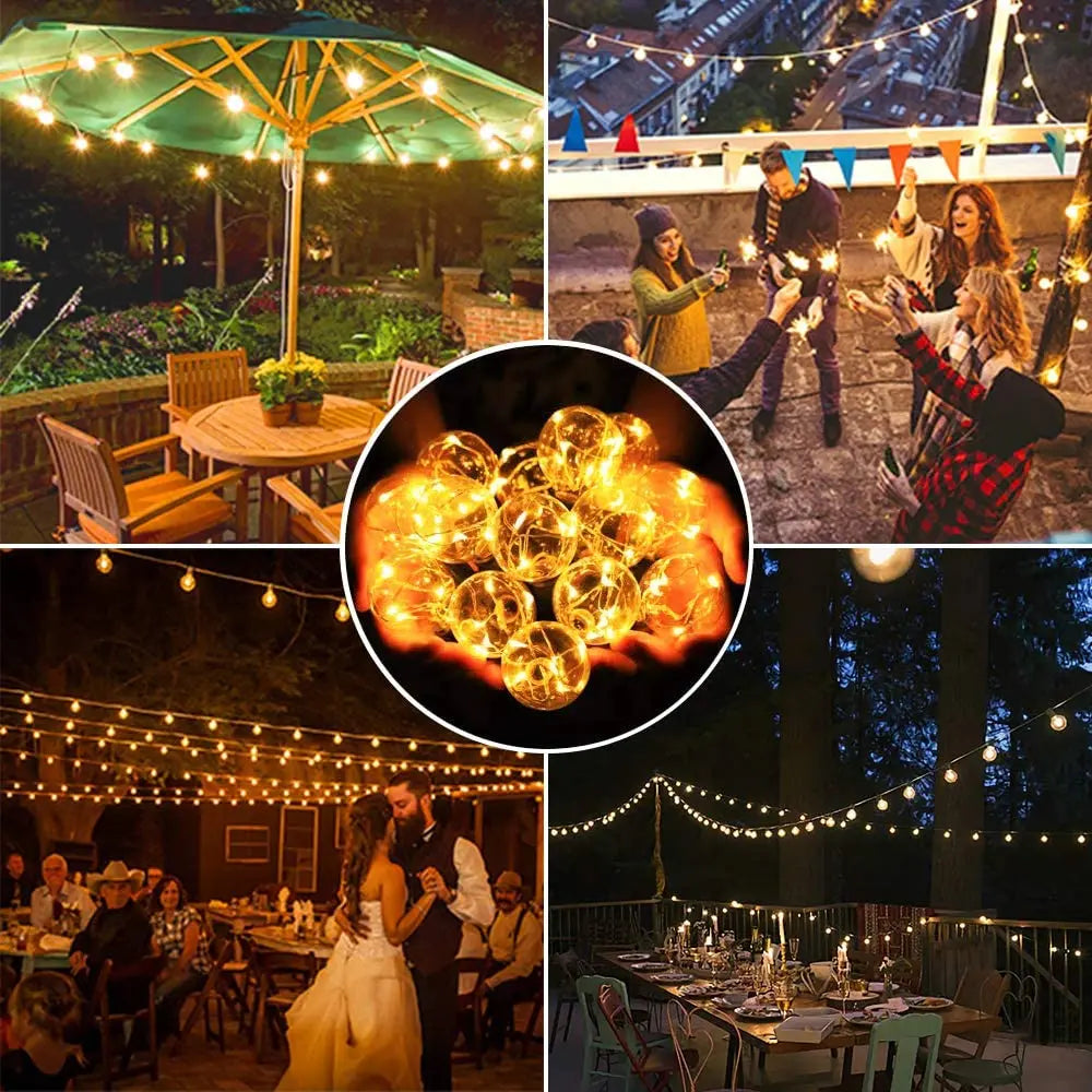 Solar G40 Bulb String Lights lifestyle backyard setting