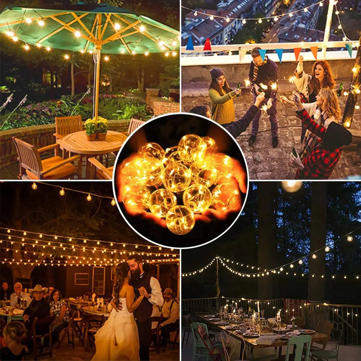 Solar G40 Bulb String Lights lifestyle backyard setting