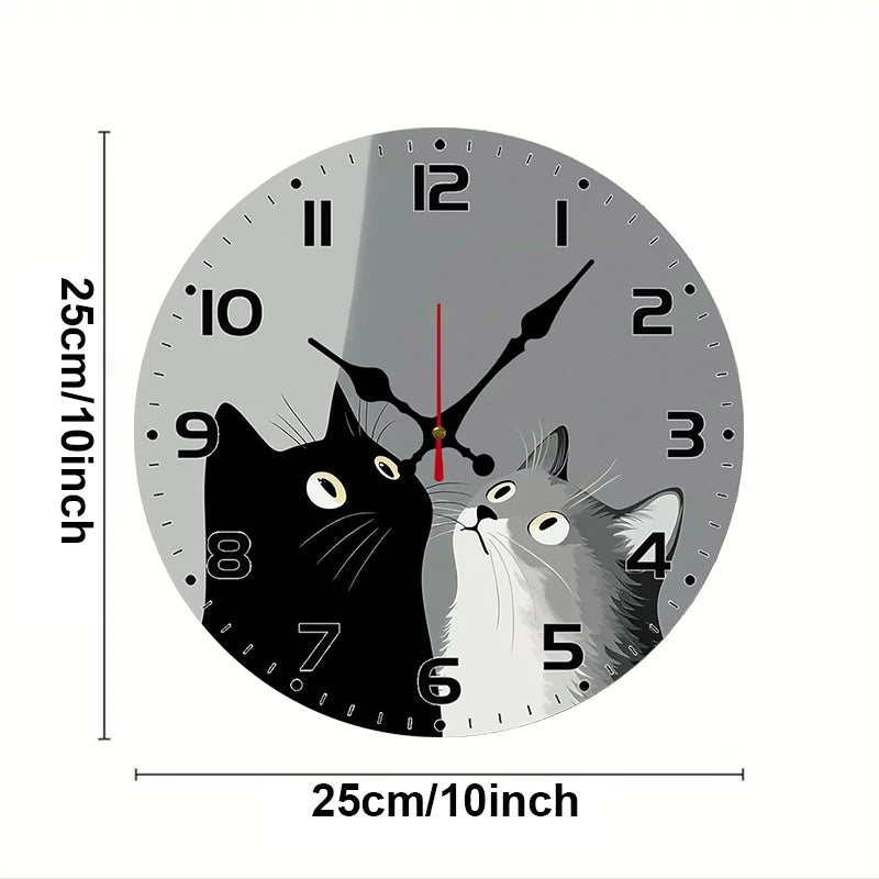 Round Wooden Cat Motif Wall Clock face detail
