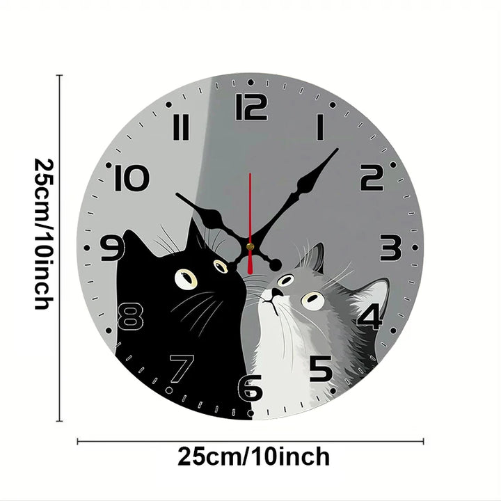 Round Wooden Cat Motif Wall Clock face detail