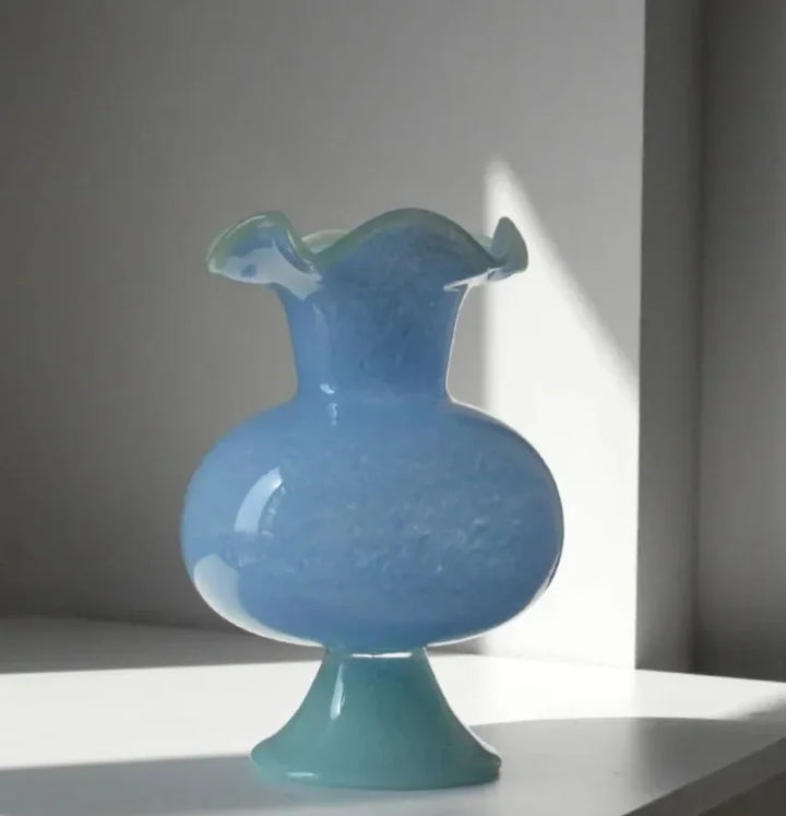 Fluted Footed Colored Vase ruffled edge detail