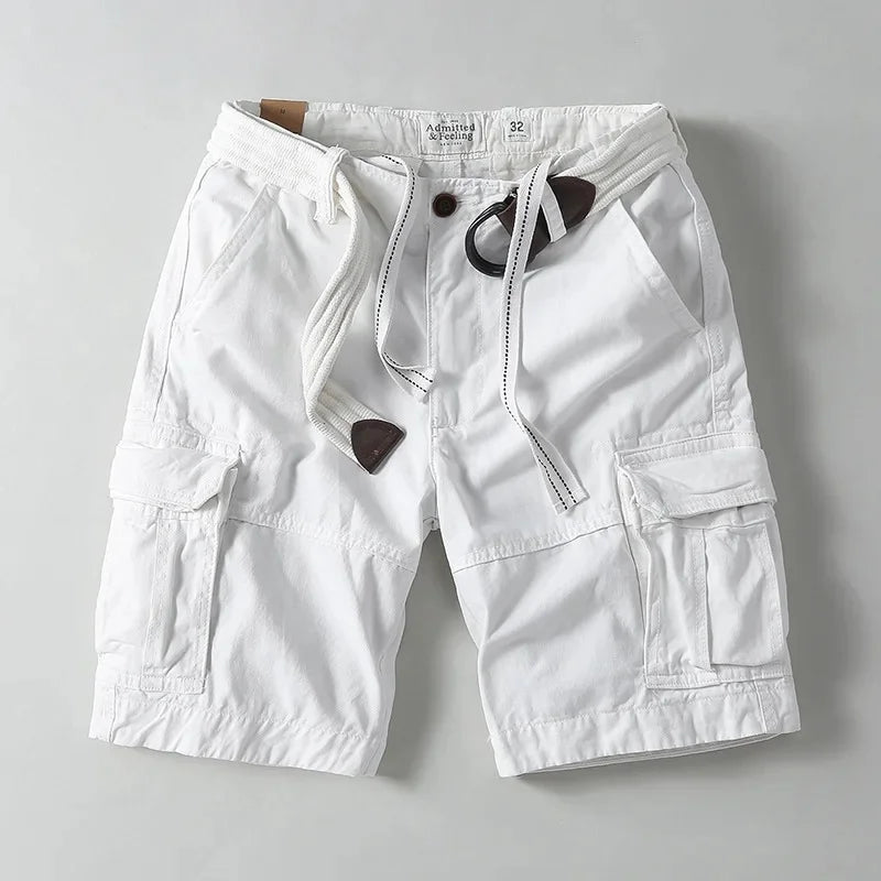 White Cotton Cargo Shorts front view