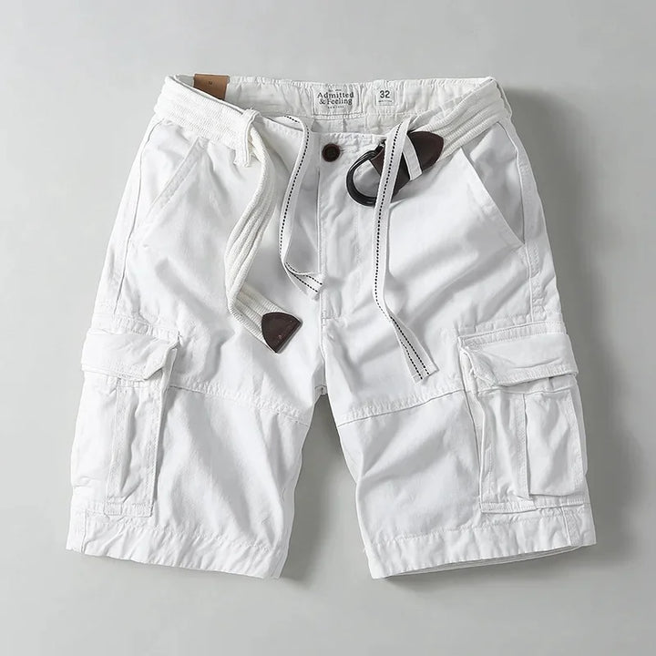 White Cotton Cargo Shorts front view