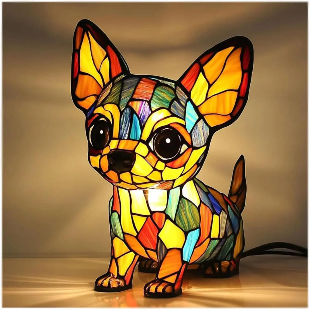 Charming Stained Glass Dog Table Lamp: Artistic Colorful Pet Design Lighting