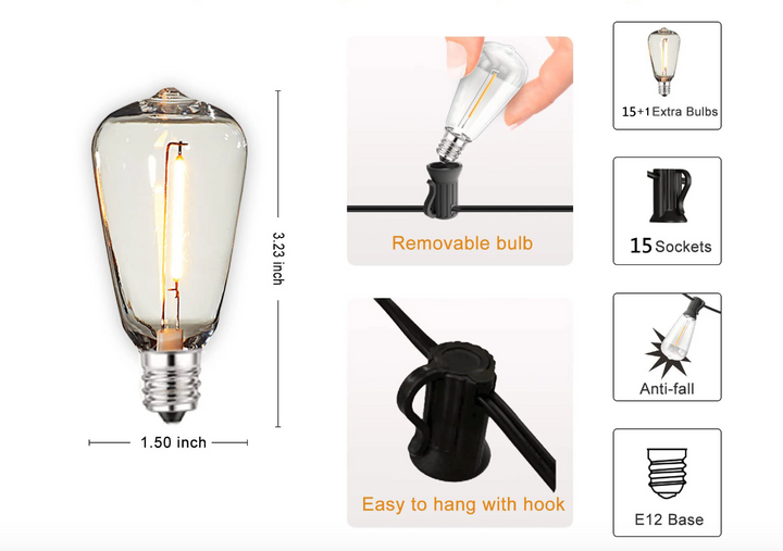 PVC Weatherproof Patio String Lights package contents