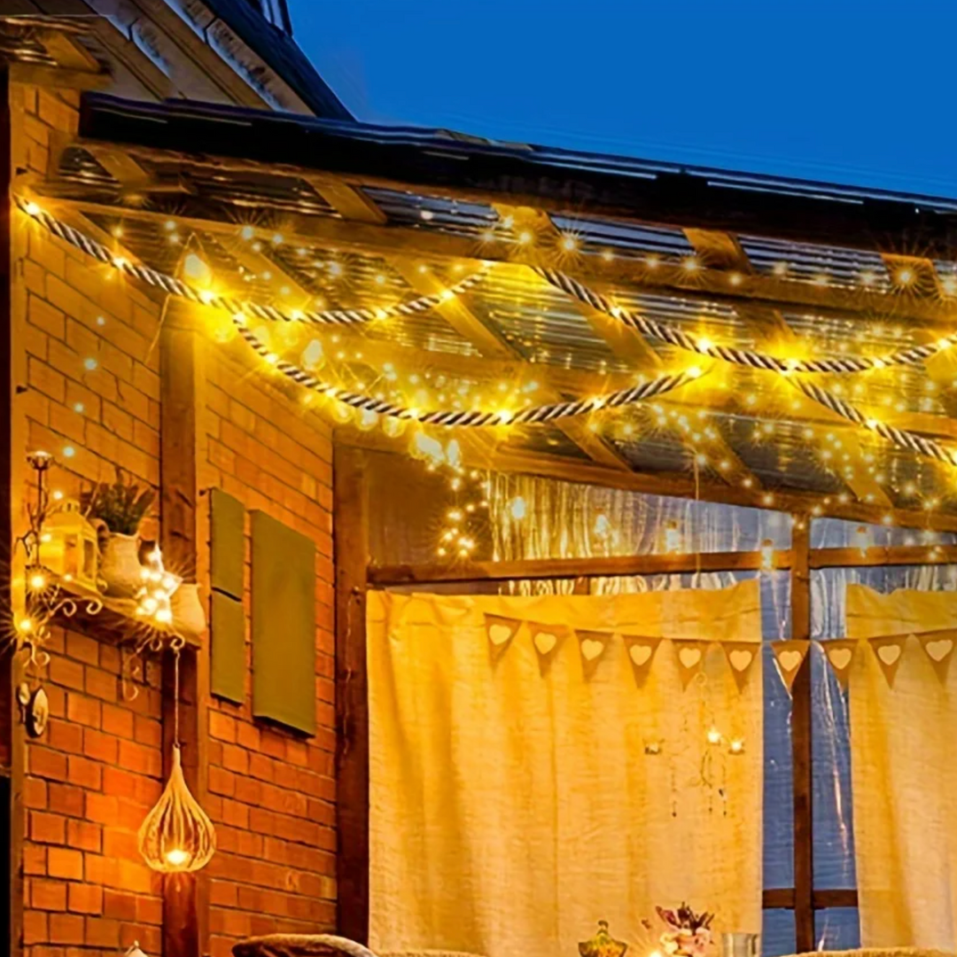 Solar Hemp Rope Lights feature specifications graphic