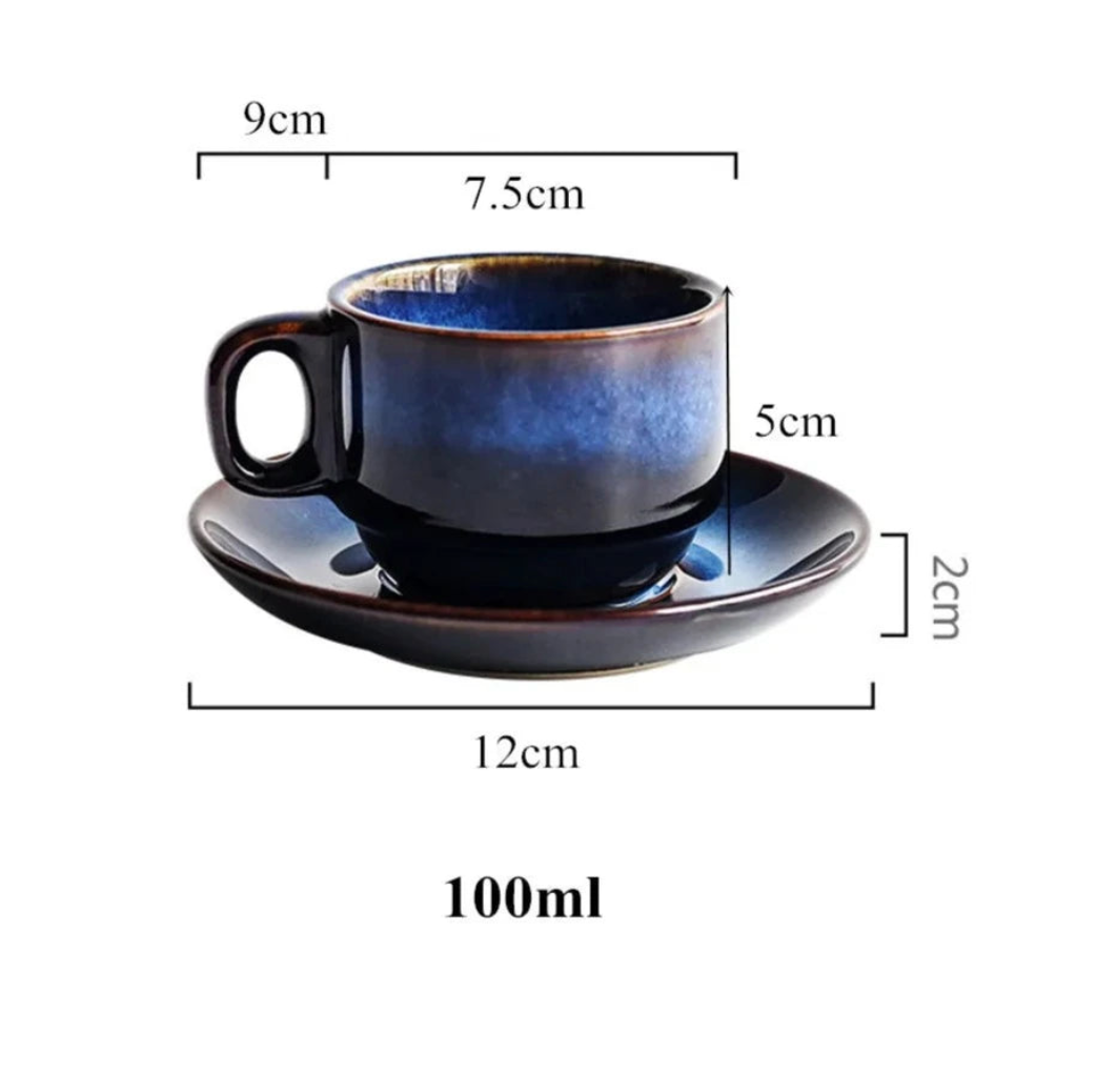 Blue Bone China Mug Set dimensions reference