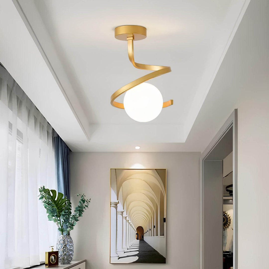 Sculptural Iron Glass Flush Mount Ceiling Light 0