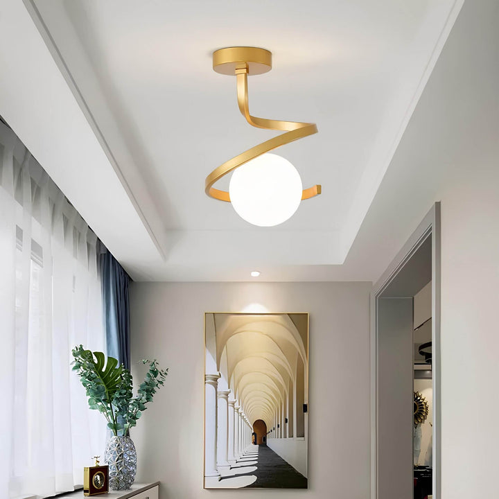 Sculptural Iron Glass Flush Mount Ceiling Light 0