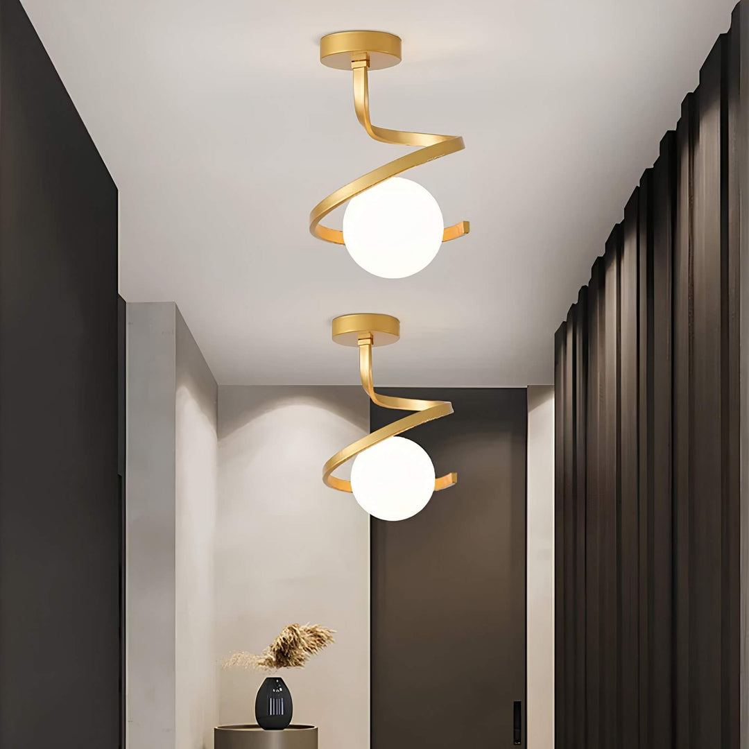 Sculptural Iron Glass Flush Mount Ceiling Light 1