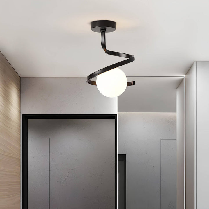 Sculptural Iron Glass Flush Mount Ceiling Light 3