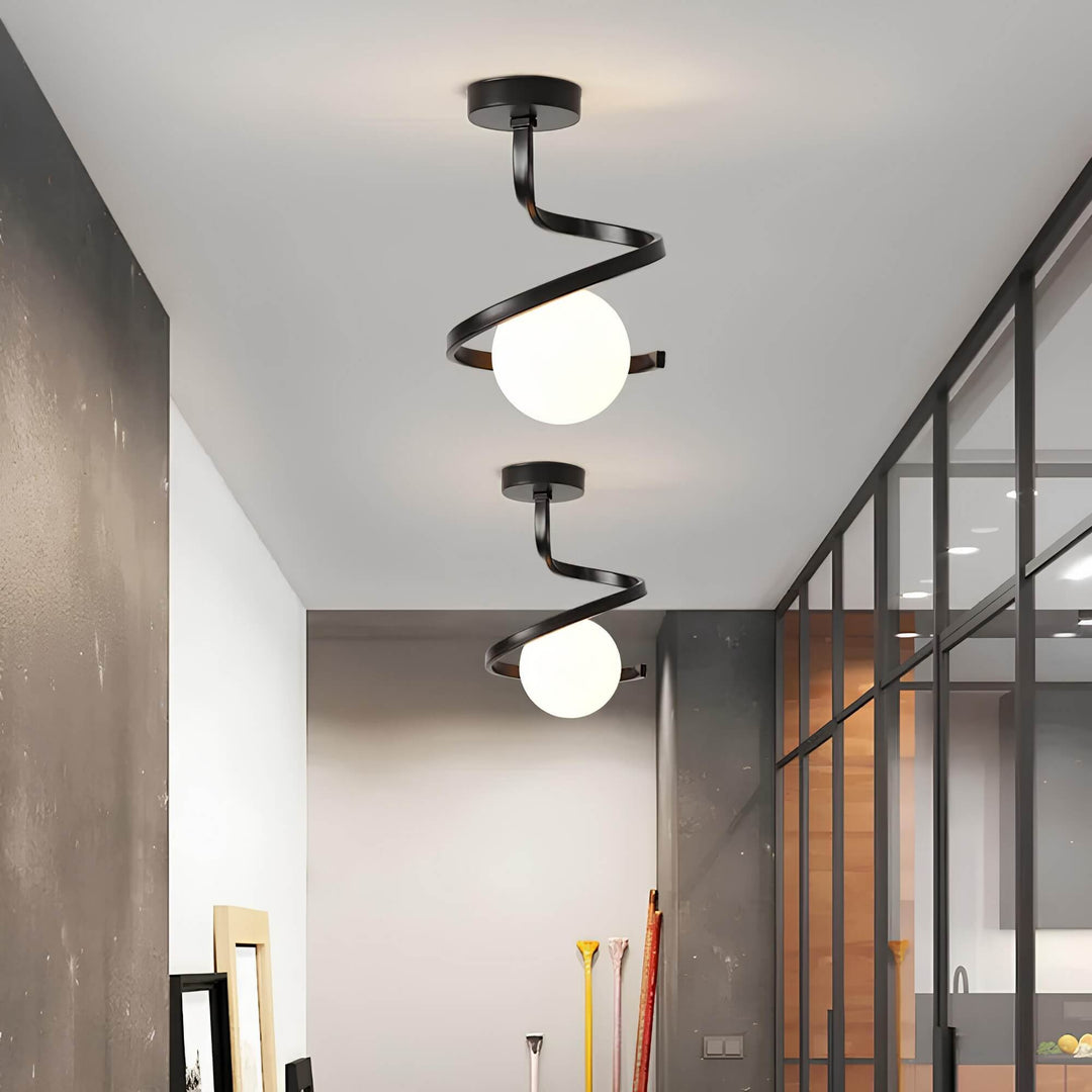 Sculptural Iron Glass Flush Mount Ceiling Light 4
