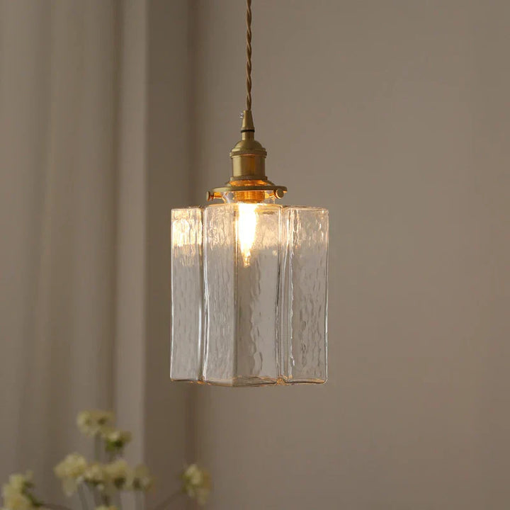 Retro Savoy Glass Pendant Light: Textured Sculptural Forms & Brass Finish for Modern Interiors