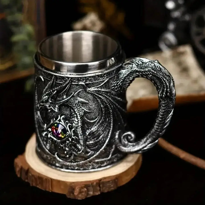 Impressive Dragon Resin Stainless Steel Beer Mug Coffee Tankard 600ml
