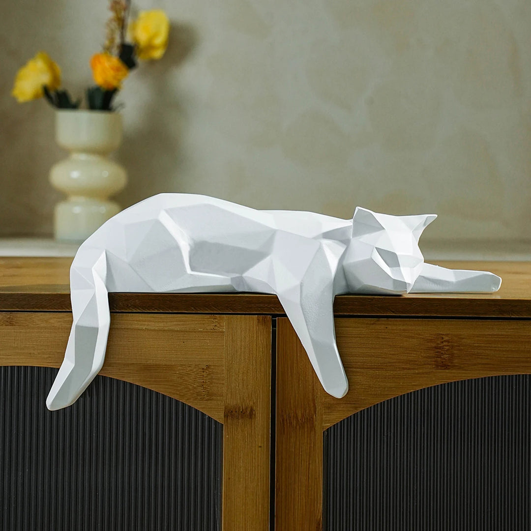 Black Geometric Cat Figurine Sculpture