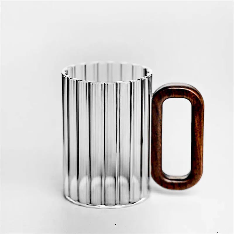 Ribbed Wood-Handle Borosilicate Mug in use