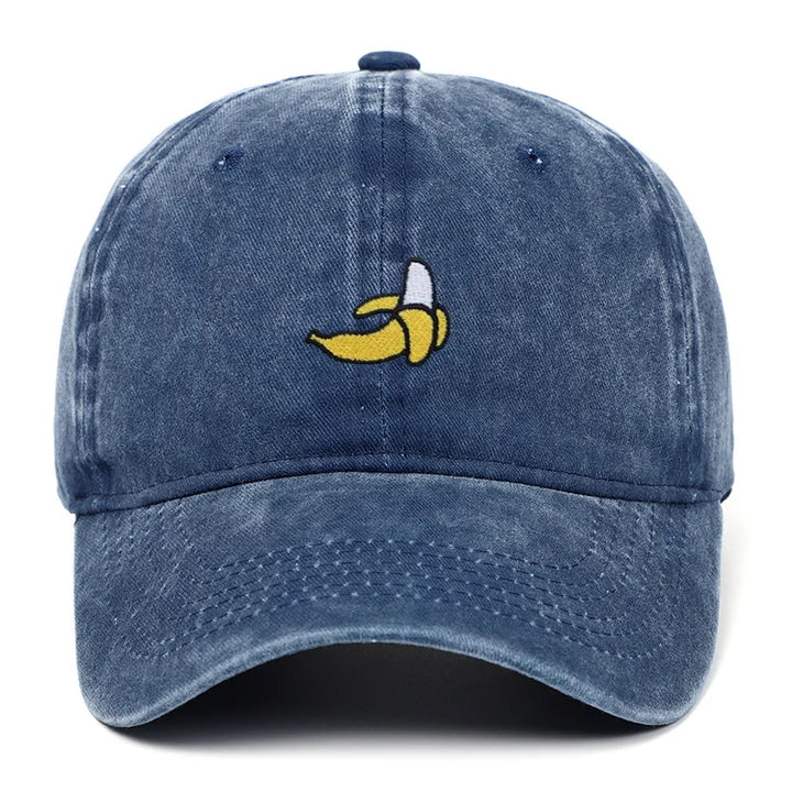 Navy Blue Washed Cotton Banana Dad Cap front view