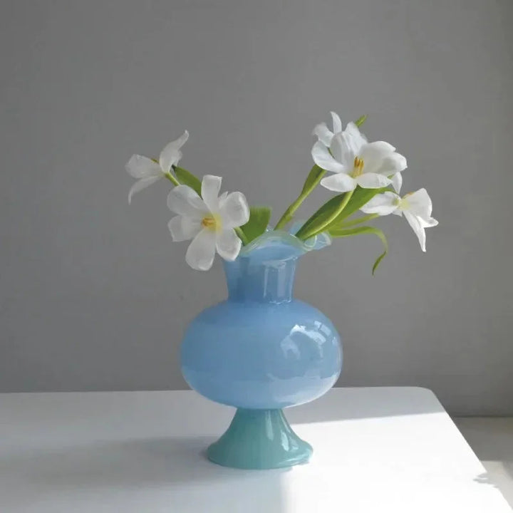 Blue Fluted Footed Colored Vase detail